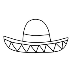 Mexican hat sombrero, doodle style flat vector outline for coloring book