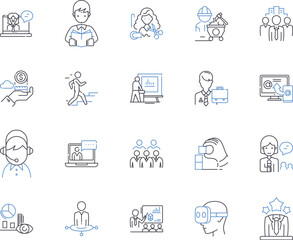 Office occupation outline icons collection. Clerk, Receptionist, Manager, Typist, Administrator, Accountant, Analyst vector and illustration concept set. Supervisor, Consultant, Secretary linear signs