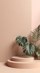 Minimal Display Podium with Tropical Plants and Flowers - Product Showcase