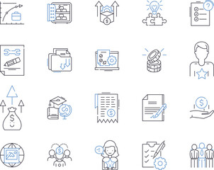 Financial income outline icons collection. Income, finance, fiscal, profits, earnings, interest, dividends vector and illustration concept set. gain, revenue, accounting linear signs
