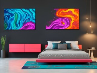Photo of a cozy bedroom with two beautiful paintings on the wall