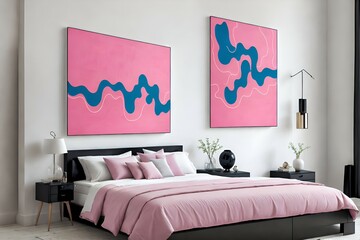 Photo of a cozy bedroom with two beautiful paintings hanging above the bed