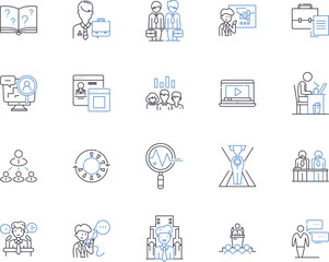 Leadership skills outline icons collection. seperateLeadership, Skills, Persuasion, Assertiveness, Communication, Motivation, Decision-Making vector and illustration concept set. Problem-Solving