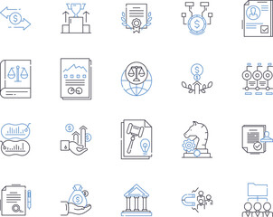 Lawyer outline icons collection. Lawyer, Attorney, Barrister, Advocate, Solicitor, Barrack, Jurist vector and illustration concept set. Counselor, Litigator, Arbitrator linear signs