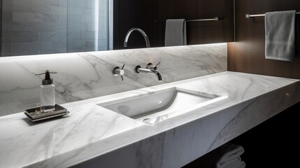 Fototapeta premium Minimalist Bathroom Sink in White with Simple Design, Generative AI