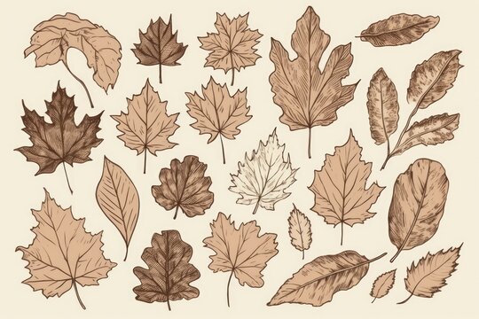 various types of leaves isolated on a white background. Generative AI © 2rogan