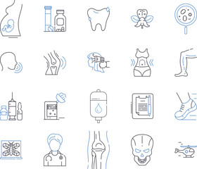 Health coaching outline icons collection. Health, Coaching, Wellness, Nutrition, Exercise, Therapy, Diet vector and illustration concept set. Meditation, Mindfulness, Healthful linear signs