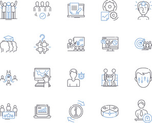 Business linkages outline icons collection. Linkages, Business, Partnerships, Connections, Ties, Networking, Relationships vector and illustration concept set. Associations, Synergy, Alliances linear