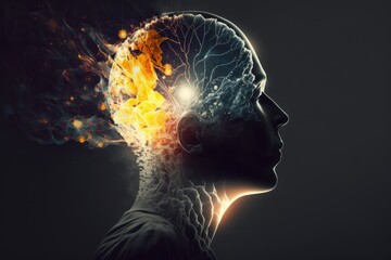 Luminous thought in a man's mind. Concept, idea, picture of the brain and the skill of thinking. concept based art. Generative AI