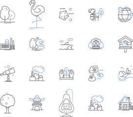 City parks outline icons collection. Urban, Parks, Outdoor, Public, Trails, Gardens, Recreation vector and illustration concept set. Playgrounds, Amenities, Trees linear signs