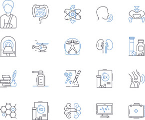 Health services outline icons collection. Healthcare, Services, Wellness, Medical, Treatment, Clinic, Care vector and illustration concept set. Diagnosis, Prevention, Nursing linear signs