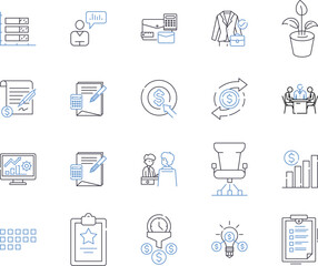 Lean Management outline icons collection. Lean, Management, Efficiency, Automation, Waste, Process, Cost vector and illustration concept set. Quality, Production, Time linear signs