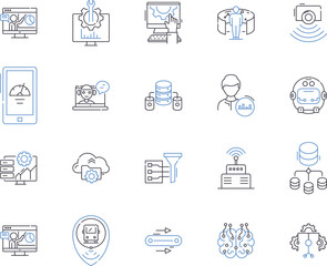 Robotic process automation outline icons collection. Robotics, Process, Automation, RPA, Machine, Learning, AI vector and illustration concept set. Automate, Computer, Software linear signs