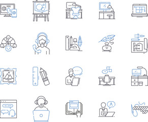 Freelance and professions outline icons collection. Freelance, professions, contractor, freelancer, entrepreneur, job, work vector and illustration concept set. independent, self-employed, consultant