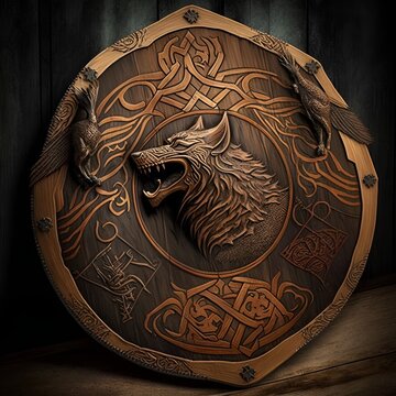 Holz Wikinger Kampfschild mit keltischer Wolfkunst