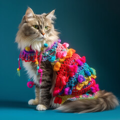 Cat wearing a crochet outfit - obrazy, fototapety, plakaty
