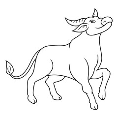 Cartoon buffalo isolated on line art