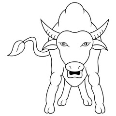 Cartoon buffalo isolated on line art
