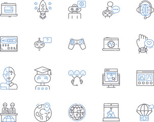 Fototapeta premium Artificial intelligence outline icons collection. AI, deep learning, machine learning, robotics, neural networks, natural language processing, computer vision vector and illustration concept set