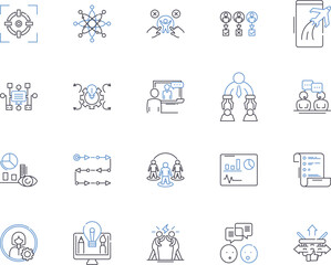 Partnership cooperation outline icons collection. Collaboration, Communion, Accord, Unity, Alliance, Coalition, Concord vector and illustration concept set. Consensus, Respect, Compromise linear signs