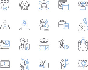 Fototapeta premium Time management outline icons collection. Planning, Discipline, Prioritization, Efficiency, Tracking, Scheduling, Focus vector and illustration concept set. Multitasking, Goal, Deadline linear signs