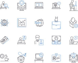 Corporation office outline icons collection. Corporate, Office, Building, Headquarters, Complex, Suite, Headquarters vector and illustration concept set. Facility, Workplace, Centre linear signs
