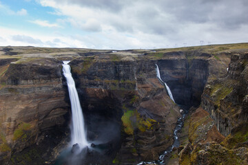 Haifoss Waterfall in the Highlands of Iceland in Spring
