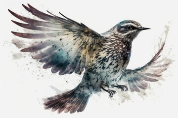 Fototapeta premium bird flying on a white background is widely spread its wings and feathers. Generative AI