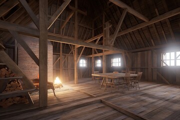 a cozy barn interior, a home model,. Generative AI