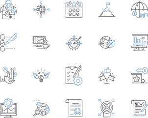 Fototapeta premium Company success outline icons collection. Profitability, Profits, Expansion, Productivity, Efficiency, Growth, Return vector and illustration concept set. Return On Investment, Market Share