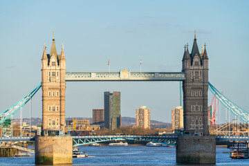 Tower Bridge front view in London. England