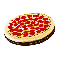 Illustrator drew a large pan pizza topped with pepperoni, mozzarella and cheddar cheese