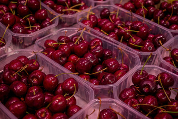 Shiny cherries, in a farmer s market
