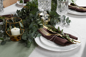 Stylish elegant table setting for festive dinner