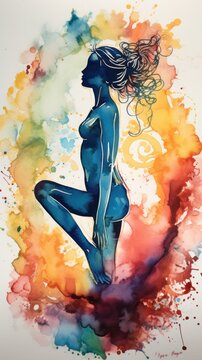 Watercolor painting of a woman doing yoga