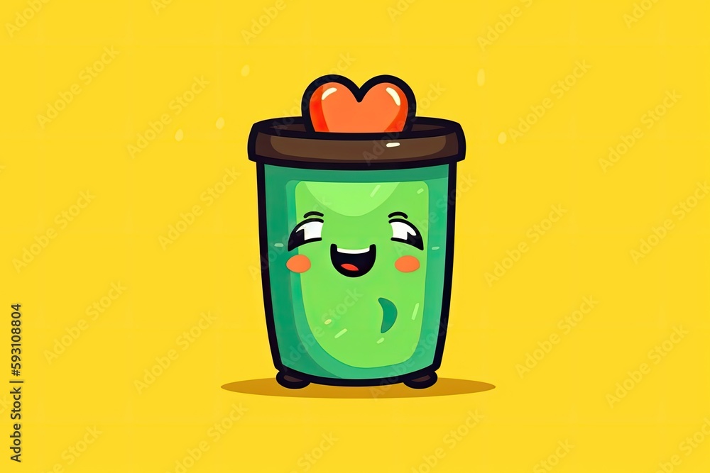 Poster green trash can with a heart symbol on the lid. generative ai
