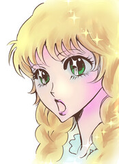 三つ編みの美少女　昭和レトロ　モノクロ　驚き