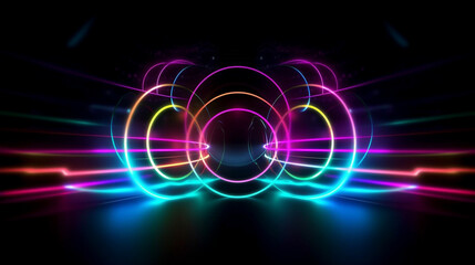 Round circle neon lights, abstract neon background