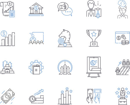 Productivity outline icons collection. Efficiency, Output, Effectiveness, Automation, Streamline, Organize, Goal-Setting vector and illustration concept set. Plan, Optimize, Outcome linear signs
