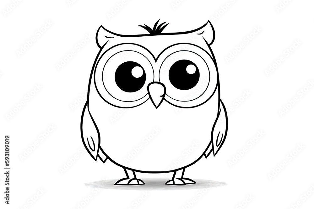 Sticker black and white owl with large eyes. Generative AI