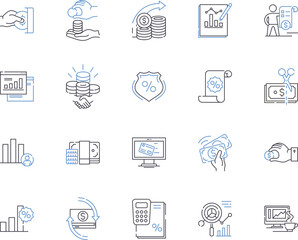 Investment business outline icons collection. Finance, Investment, Trading, Capital, Portfolio, Returns, Brokerage vector and illustration concept set. transactions, Funds, Derivatives linear signs