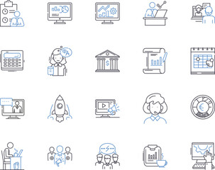 Corporation office outline icons collection. Corporate, Office, Building, Headquarters, Complex, Suite, Headquarters vector and illustration concept set. Facility, Workplace, Centre linear signs