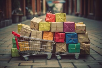 Obraz premium the shopping cart among other carts. Generative AI