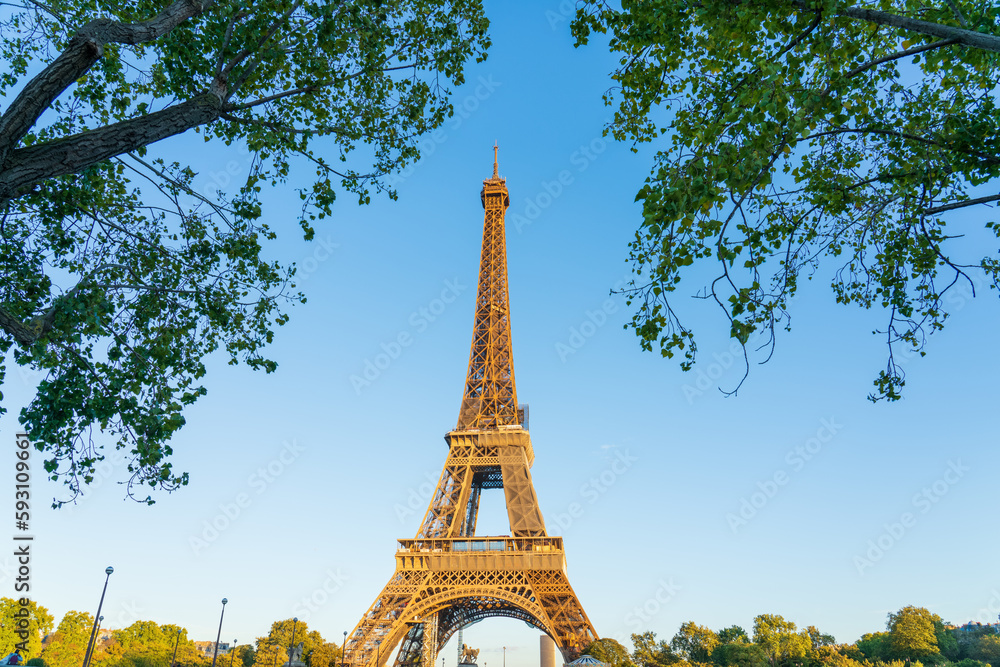 Poster Eiffel Tower by Seine river in Paris