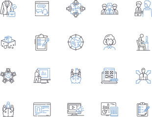 Organization outline icons collection. Organize, Structure, Entity, Group, Network, Order, Unit vector and illustration concept set. Array, Council, Congregation linear signs
