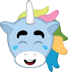 vector illustration cartoon unicorn face with tears of joy and laughter