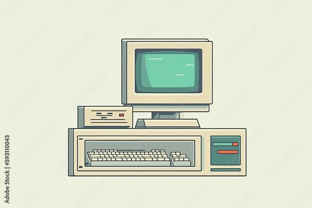 Poster desktop computer with a monitor and keyboard. generative ai