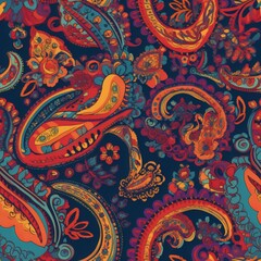 Seamless Paisley Pattern with Bold Colors