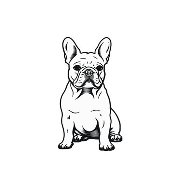 Black and white vector illustration of bulldog puppy isolated on white background