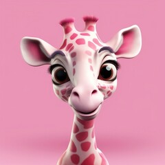 Obraz premium 3D cute cartoon giraffe on a pink background portrait